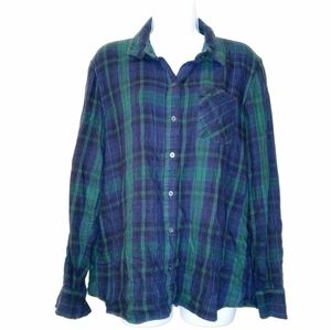 GAP FLANNEL SHIRT LONG SLEEVE BUTTONS UP PLAID NAVY/GREEN WOMEN'S SIZE XL